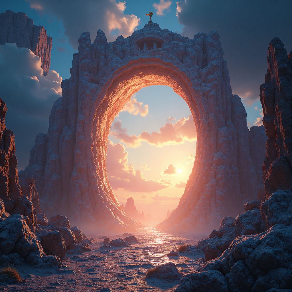 View through a dimensional portal to another realm