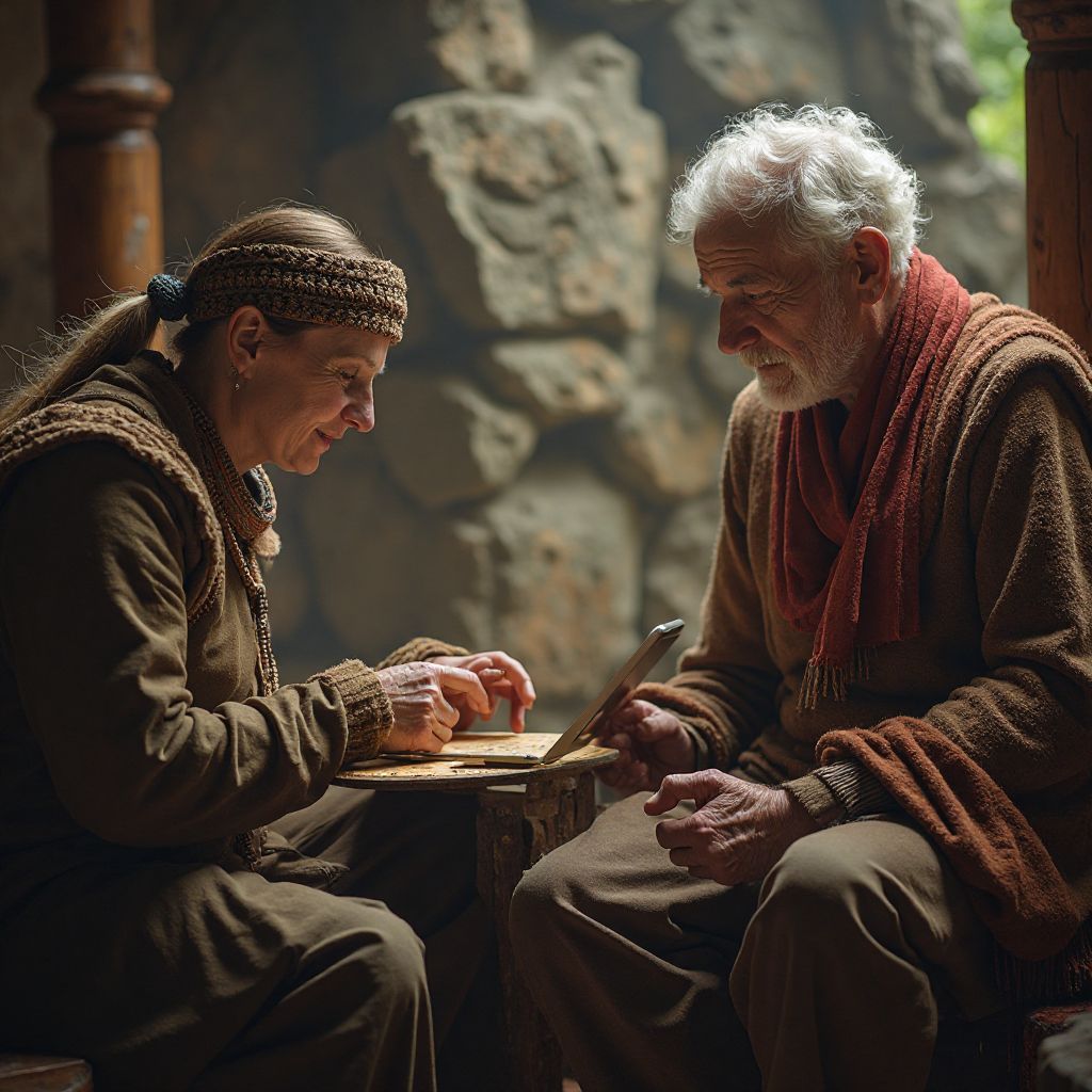 Folklore researcher conducting fieldwork with ArcaneTrace resources